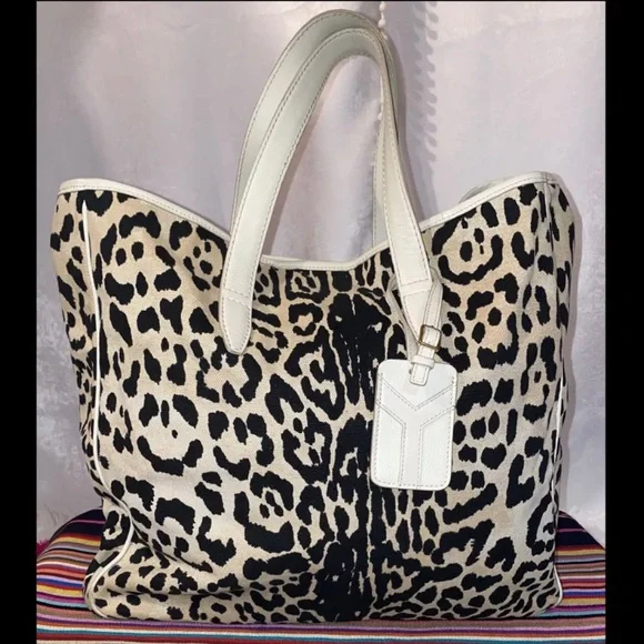 Vintage Yves Saint Laurent YSL Snow Leopard Print Maxi Tote Bag Rare - Picture 1 of 14